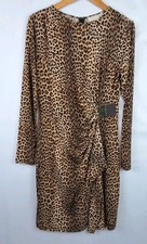 Michael Kors Women's Leopard Print Long Sleeve Front Twist V-Neck Dress NWT Sz-L