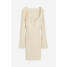 H&M Light Beige Rib-Knit Bodycon Dress Size XS New