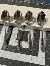 Oneida Dover (4) Oval Soup Spoons Cube Mark Stainless Flatware Replacements