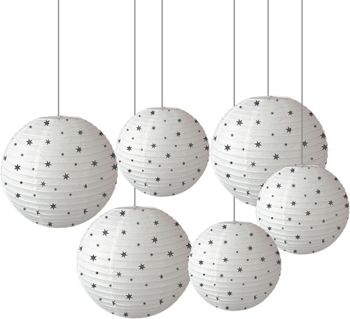 Paper Lanterns Party Decorations Star Pattern Set 6pcs Black star spots