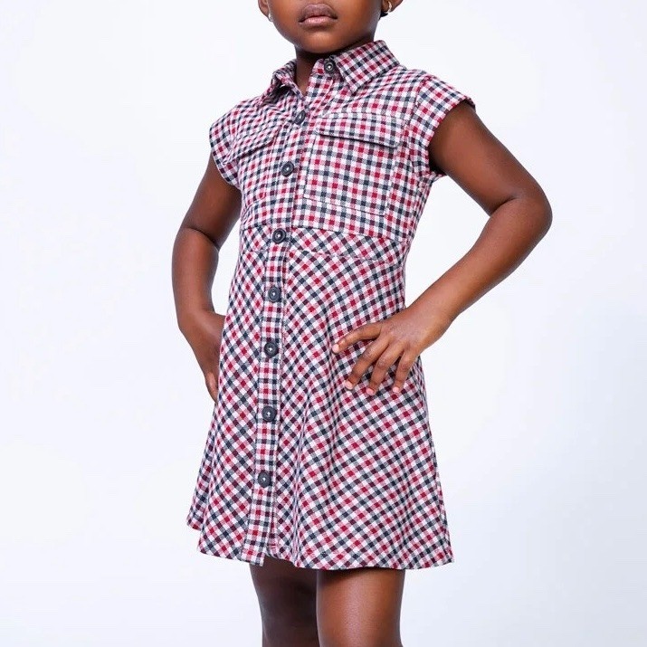 Zara Girls' Gingham Button Front Dress, Red / White / Blue Plaid (Sz 10)