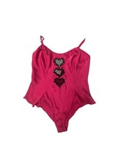 Victorias Secret VTG Gold Label 100 Silk Teddy Bodysuit Small Mesh Hearts Rare