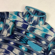 RARE Patagonia Synchilla Snap T Fleece Blue Aztec AOP Waves Outdoor Hiking Sz XS