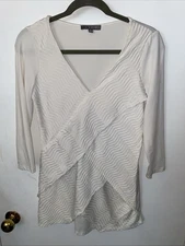 Ny Collection Small Ivory Crisscross Layering Blouse 3/4 Sleeve VNECK
