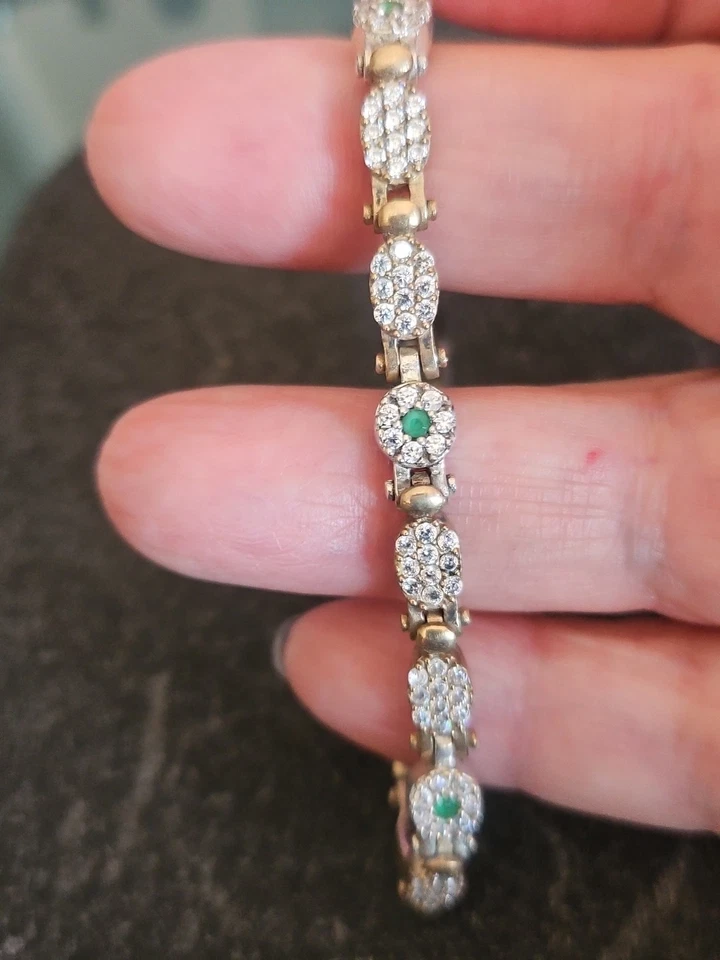 Brazalete de tenis turco de plata de ley 925 con esmeralda de 7" nuevo sin etiquetas Foto 2 de 4