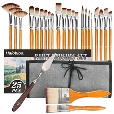 25pcs Paint Brush Set, Professional Paint Brushes with Canvas Roll and Palett...