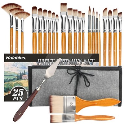 25pcs Paint Brush Set, Professional Paint Brushes with Canvas Roll and Palett...