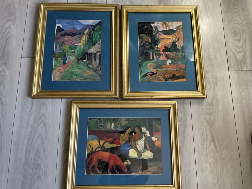 PAUL GAUGUIN DE COLECCIÓN ARTE EN COLOR AÑOS 60 Conjunto De 3 Impresión Calidad Museo Enmarcada Mate Foto 2 de 4