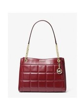NWT Michael Kors Susan Medium Quilted Leather Tote Bag Oxblood Red