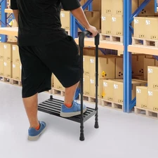 Step Stool with Handle, Adult Ramp with Handrail, Metal Stepping Stool black