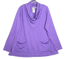 LOGO Lounge Lori Goldstein Cowl Neck Pull Over Sweatshirt Large Purple Soft Cozy