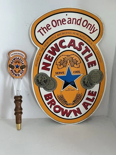 Vintage New Castle Brown Ale Tap Handle Lucite Wood and Wall Sign Beer Tavern