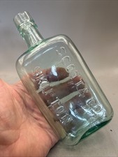NICE LARGE VICTORIAN GLASS POCKET WHISKY BOTTLE EMBOSSED WITH SCOTT & CO SKIPTON