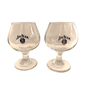 VTG Jim Beam Bourbon Snifter Glasses Set of 2 Clear Glass Black Logo Barware 4"
