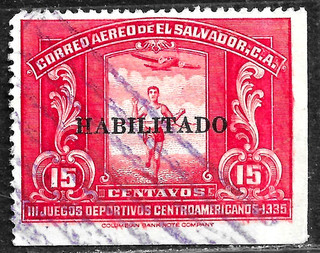 HICK GIRL USED EL SALVADOR STAMP SC#C41 1935 SPORTS OVERPRINT H183