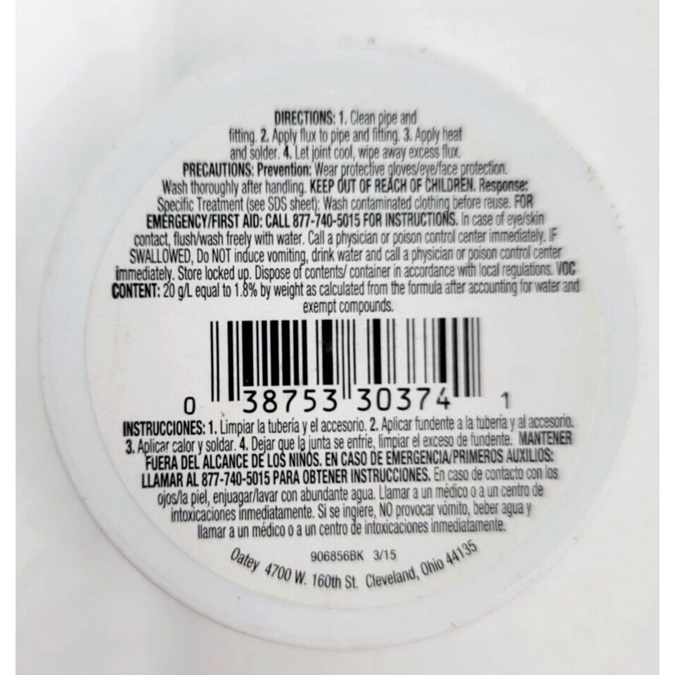 Oatey No. Flujo de pipa Tinning Soldiering 95 1,7 OZ Cardado, pasta, gris verdoso Foto 2 de 3