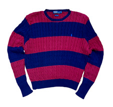 Men's XL Polo by Ralph Lauren Striped Chunky Cable Knit Pullover Sweater