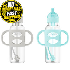 Dr. Brown's Narrow Sippy Straw Bottle with 1 Count Pack of 2 , Gray  Green