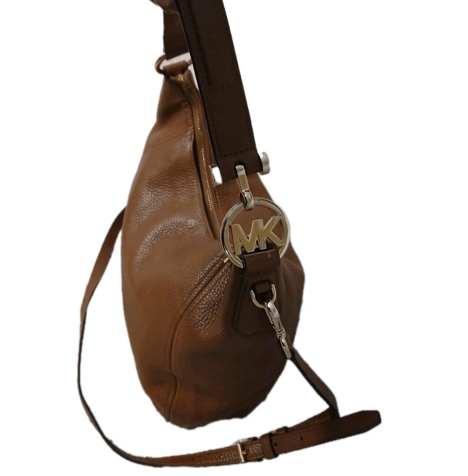 Michael Kors Brown Pebbled Leather Shoulder Crossbody Bag Gold Hardware Hobo Bag - Image 4 of 4