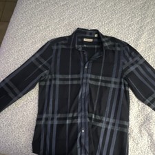 Burberry London Men's Tailored Plaid Button-Up Shirt Blue Black L 16.5/42