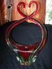 Vintage Modernist Murano Italian Art Glass Basket Red And Green Just Lovely