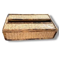 Vintage Bamboo & Rattan Tissue Box Holder Cover Neutral