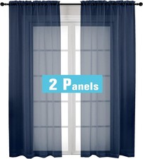 OVZME Navy Blue Sheer Curtains 2 Panel 42"W x 84"L Pack of 2 ,
