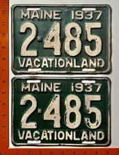 Matched Pair 1937 Maine Passenger Car License Plates #2-485