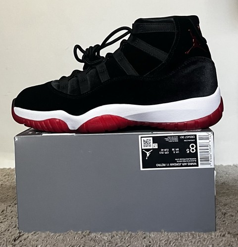 Size 8.5W- Air Jordan 11 Retro Bred Velvet Black-Gym Red DB5457-061