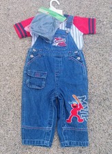 VTG 2007 Sesame Street Bib Overalls Shirt And Hat Set 18Mos Elmo Gear