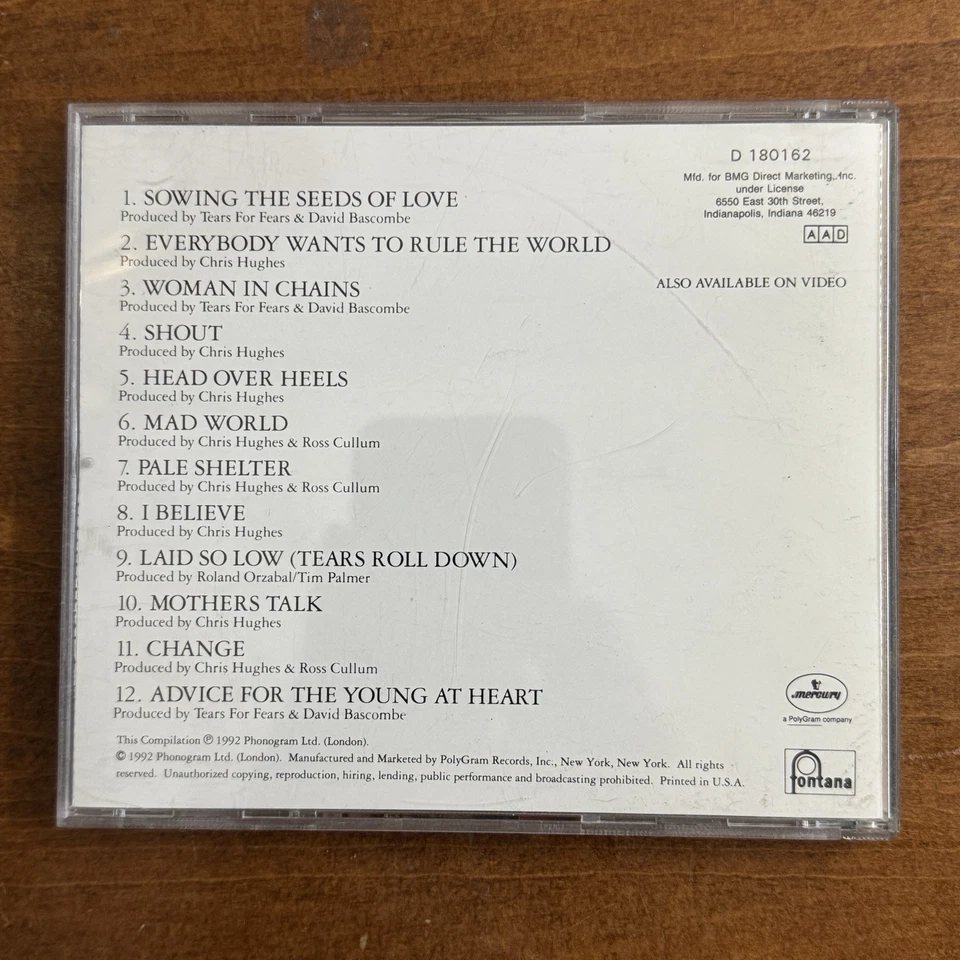 Tears For Fears - Tears Roll Down Greatest Hits 82-92 1992 Pop Rock CD Foto 2 de 4