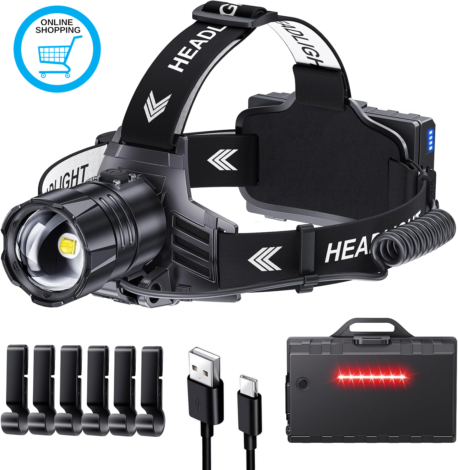 Head Torch Rechargeable, Super Bright 100000 LM LED Headlamp with 5 Modes & 30 H