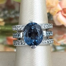 Designer Sterling Silver London Blue Topaz And White Topaz Cocktail Ring Size 8