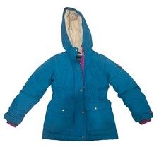 Girls Lands End Down Parka Coat Small 7-8 Teal Sherpa Lined Hooded Coat