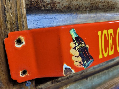 VINTAGE COCA COLA PORCELAIN SIGN 32" DOOR PUSH BAR SODA BEVERAGE DRINK FOOD COKE - Picture 4 of 18