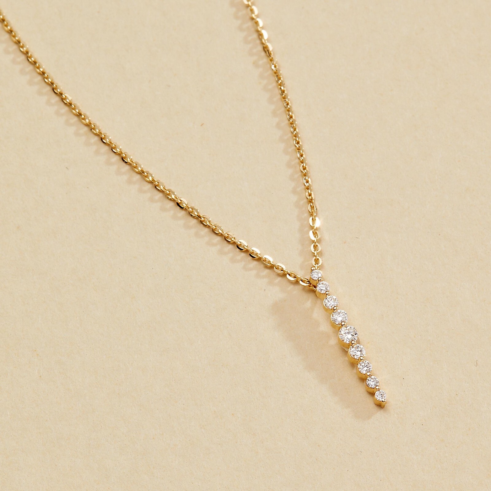 14k Yellow Gold IGI Certified Round Diamond Long Pendant Necklace