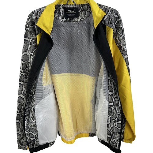 WESC Mens M NWT Track Jacket Color Block Cobra Yellow Black Windbreaker Lined - Picture 3 of 21