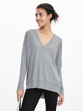 Banana Republic S Gray Cashmere Cotton Tunic V Neck Pull over Top EUC