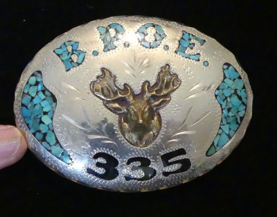 Vintage Elks Lodge #335 Pheonix Handmade Nickle Inlay Belt Buckle WOW!