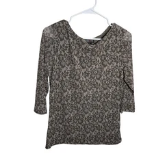 Style & Co Blouse Women's Small Nylon 3/4 Sleeve Lace Round Neck Floral Top