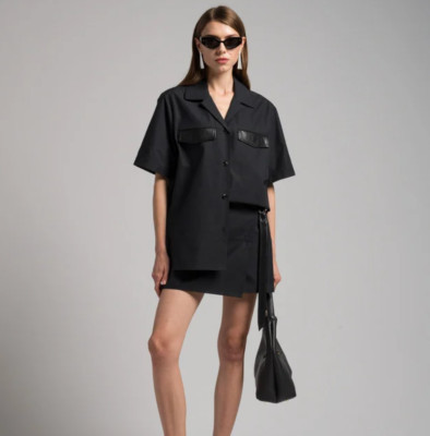 NWT Nanushka Emina Black Short Sleeve Shirt
