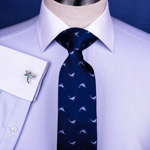 Camicia business blu taglia grande blu spina di pesce Winchester bianco a contrasto colletto e polsino - Foto 3 di 12