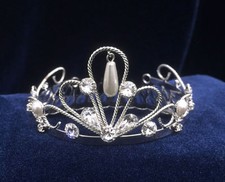 Crystal Rhinestones With Pearl Mini Tiara Silver. Comb. 1.5 " Height