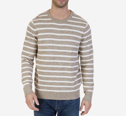 Nautica gestreifter schneeweißer Pullover mit Rundhalsausschnitt Größe XL 100 % Baumwolle $ 70 NEU Neu mit Etikett