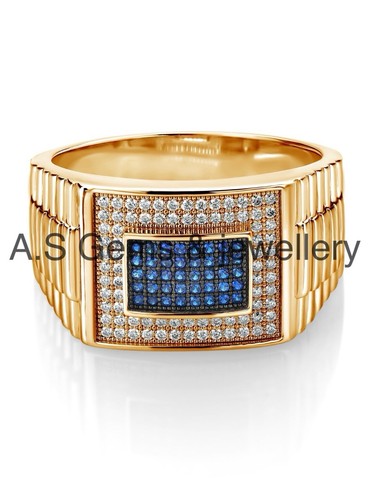 Gorgeous 18K Yellow Gold Plated Silver Ring with Moissanite & Blue Sapphire - Picture 2 of 2