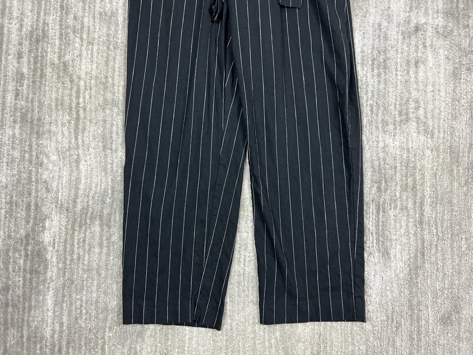 Pantalones para mujer The Limited 10 negros a rayas con cinturón lino spandex rayón Foto 3 de 4