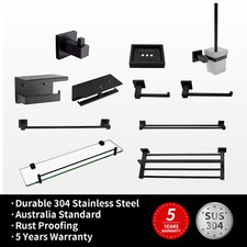 ACA Black Towel Rack Rail Toilet Paper Roll Holder Brush Shelf Robe Hook SQUARE
