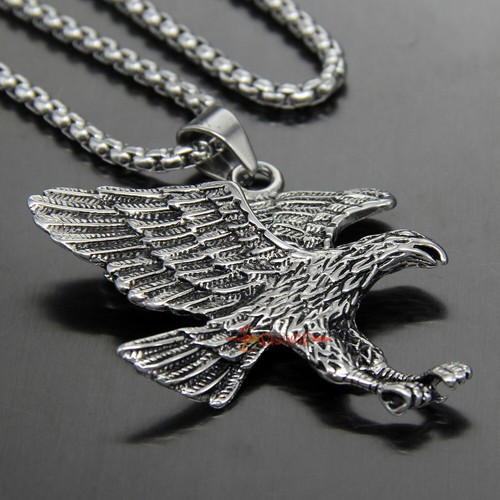 Collana Ciondolo Uomo Grande Falco Volante Aquila 316L Amuleto Biker Acciaio Inox - Foto 15 di 24