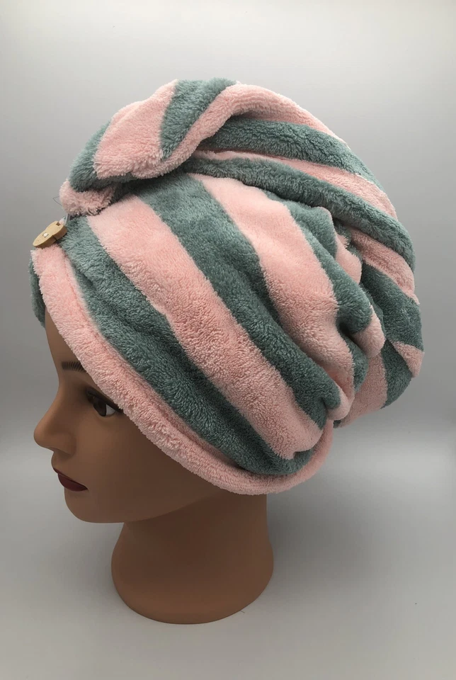 Gorra de secado de cabello súper absorbente, toalla suave envoltura giratoria turbante Foto 4 de 4