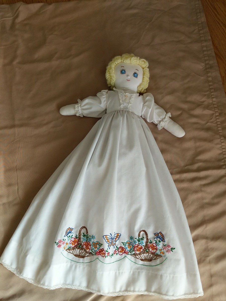 Embroidered Pillowcase Doll White Wedding Homemade Doll Amish